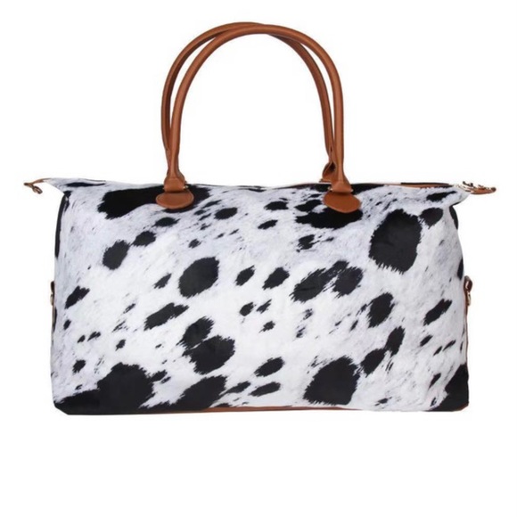 Cow Hide Print Weekender Faux Leather Travel Bag - Picture 2 of 7